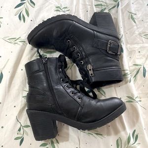 Heeled Black Combat Boots